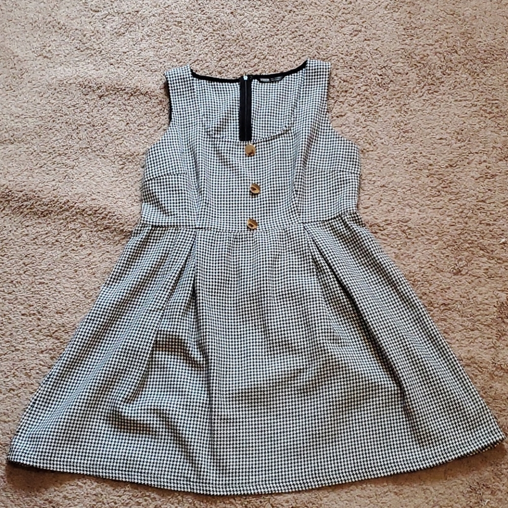 Shein Black & White Houndstooth Fit & Flare Dress